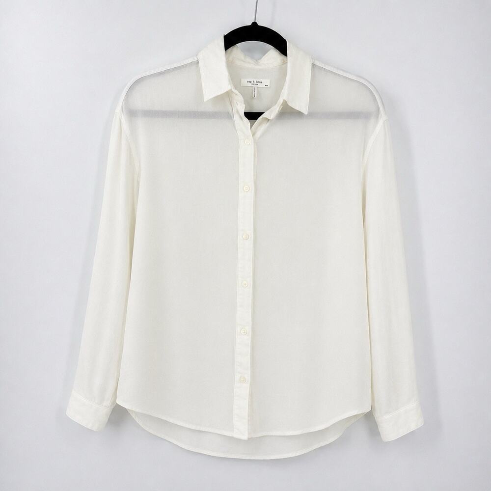 rag & bone Shirt Medium White Sheer Voile Button Up Boxy Long Sleeve Minimalist - Picture 2 of 12